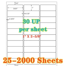 Address Shipping Labels 1" x 2 5/8" Self-Adhesive Blank for Laser & Inkjet 30UP