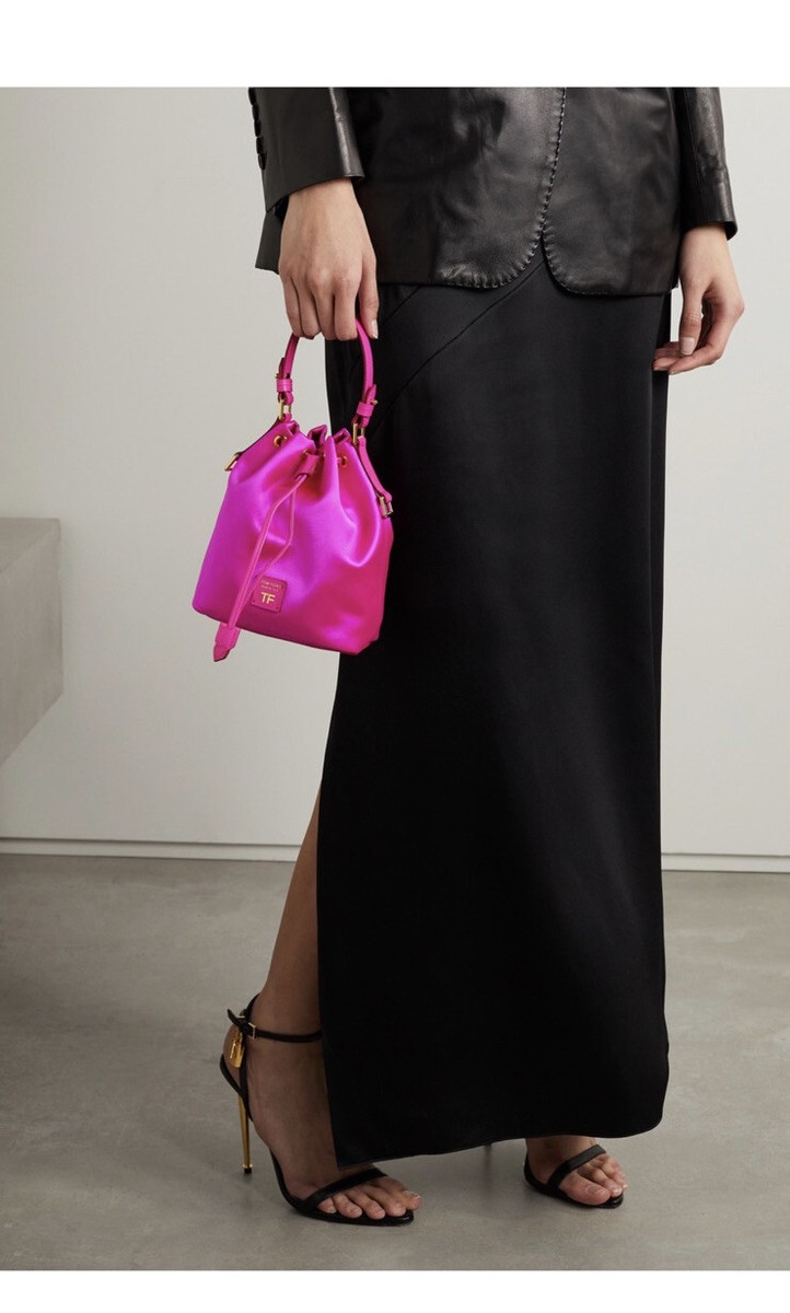 TOM FORD Pink Disco small leather-trimmed satin bucket bag
