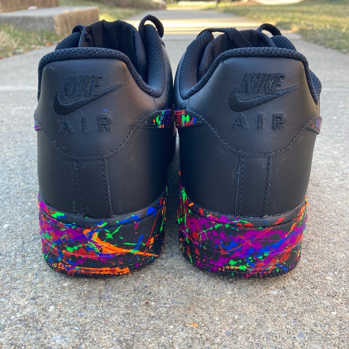 Nike Air Force 1 Custom Shoes Black Neon Splatter Green Blue Pink Red All Sizes Air Force 1 Custom Womens Black Shoes, Radioactive Neon  main image 2