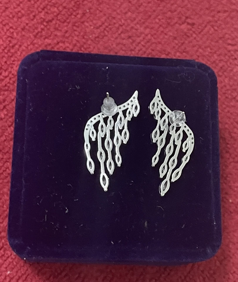 Silver Tone Earrings made w/ Swarovski Crystal Sparkling Stone Designer - Image 2 of 4