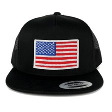 Oversize XXL White USA Flag Patch 5 Panel Flatbill Snapback Mesh Cap