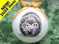 E045 Hand-made Christmas Ornament  - hedgehog cute sitting (antique gold)