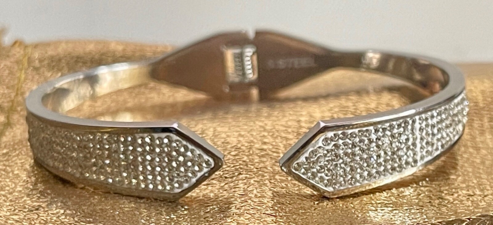 Silver Crystal Hinged Bangle Bracelet - image 1