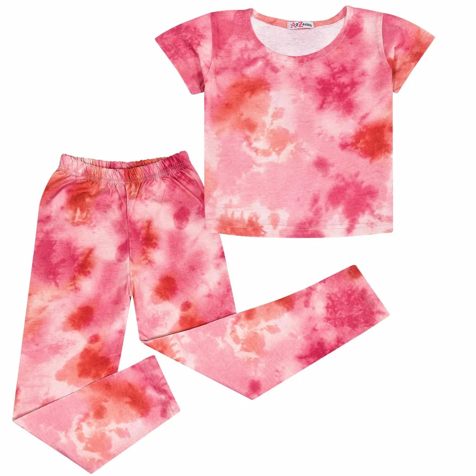 A2Z 4 KIDS® Kids Girls Crop Top & Legging Pink Tie Dye Print Summer Fashion Outfit Sets