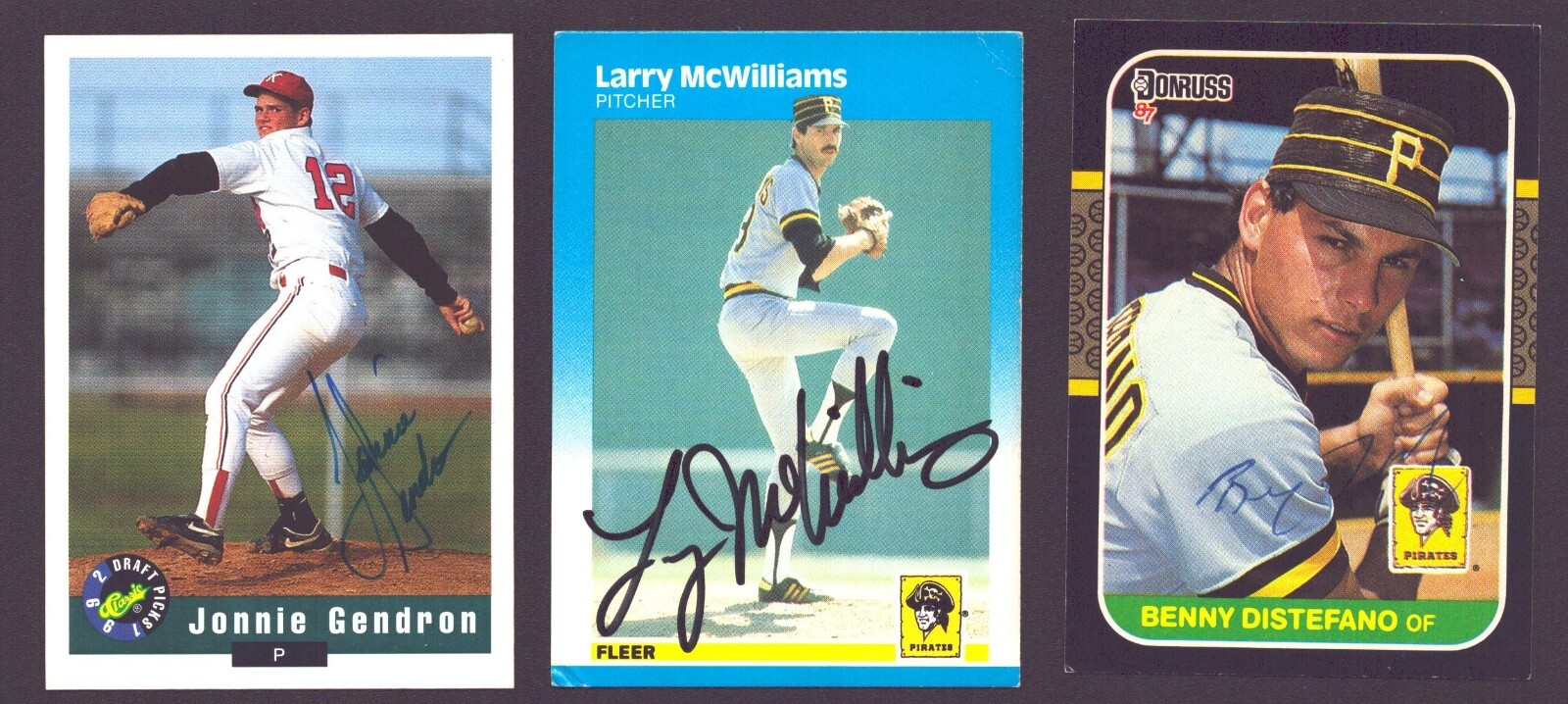 BENNY DISTEFANO LARRY McWILLIAMS JONNIE GENDRON AUTOGRAPH SIGNED LOT 3 PIRATES