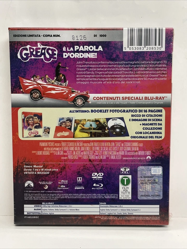 GREASE (1978) blu ray + dvd + booklet magnete- edizione limitata numerata-nuovo - Immagine 2 di 4