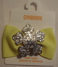 Gymboree Cozi Ski Lodge Electric Yellow Sparkle Snowflake Bow Hair Clip NWT