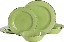Mauna 12 Piece Green Melamine Dinnerware Set,Lime Green