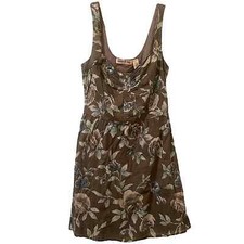 Band Of Gypsies Khaki Green Floral Sundress With Ruched Button Front Neckline S