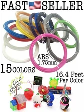 3D Printer Pen ABS 1.75mm Filament Refill Multi-Pack 15 Colors  - 16.4 Feet Each