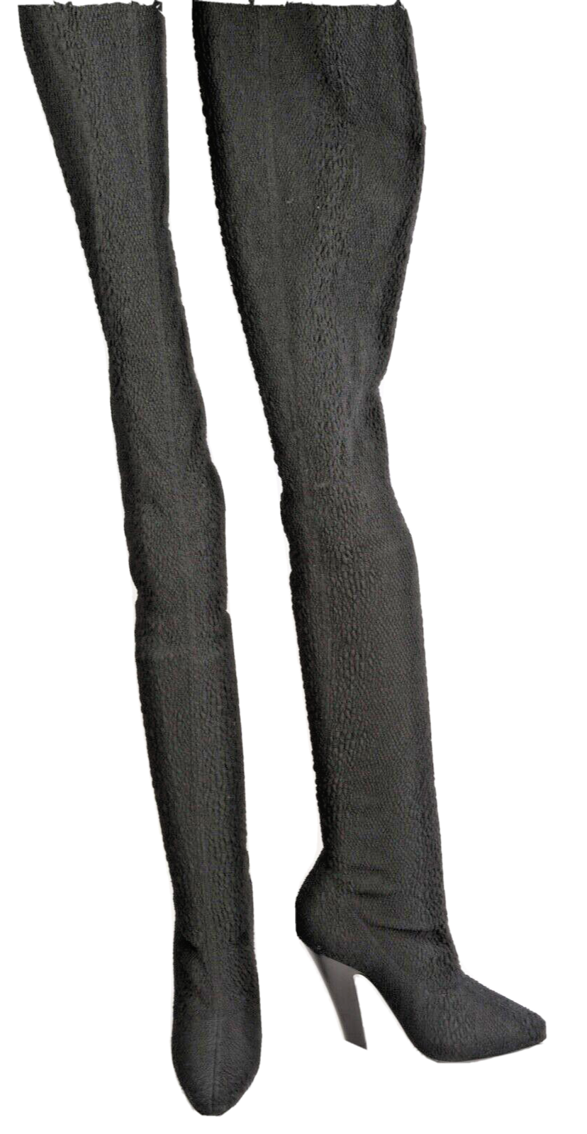 Stivali Saint Laurent 68 Koller Cloque Tessuto Sopra il Ginocchio Nero Elasticizzati Taglia 38