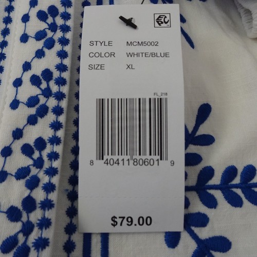 Calessa Embroidered Tunic Top Women's Size XL White Blue Loose Fit Boho Peasant - Picture 9 of 11