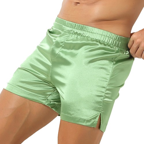 Calzoncillos boxer de satén de seda para hombre de EE. UU. Ropa interior calzoncillos divididos laterales de cintura media ropa interior - Imagen 63 de 75