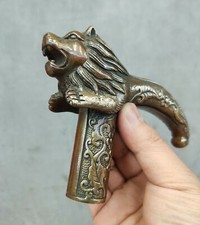 Old Bronze Carved beast of prey male lion statue Antique Cane Walking Stick Head