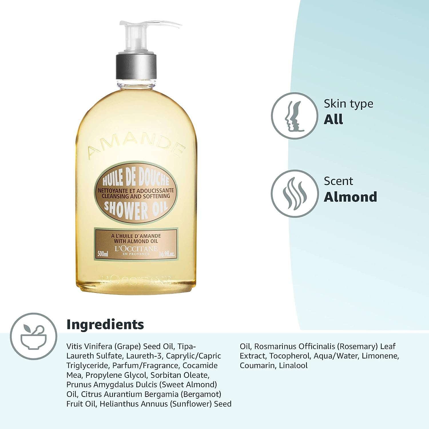 L'OCCITANE Luxury Size Almond Shower Oil 500ml Almond Oil Luxury Body