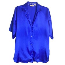 Vintage Victoria  s Secret Gold Label Satin Polyester Blue Button Up Shirt Small