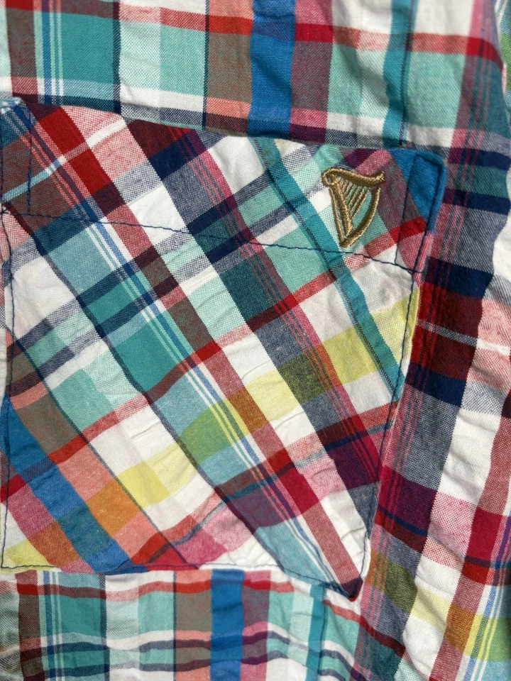 Camisa masculina Guinness 3XL xadrez multicolorida Seersucker manga curta - Imagem 3 de 4