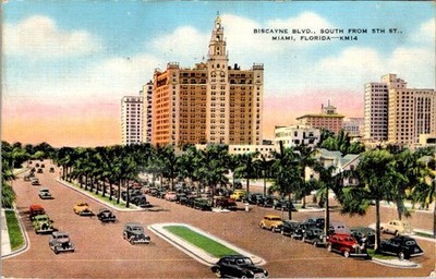 1942 Miami FL Biscayne Blvd Postcard Wartime Message Air Corps Training