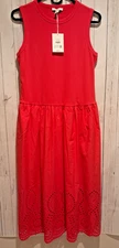 NEW Free Assembly Women's  Sleeveless Cotton Eyelet Midi Dress Orange Red medium