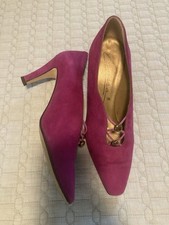 Caressa Vintage Classic Fuchsia suede Pump Heel 7.5 Retro 50 s Pin Up Marilyn