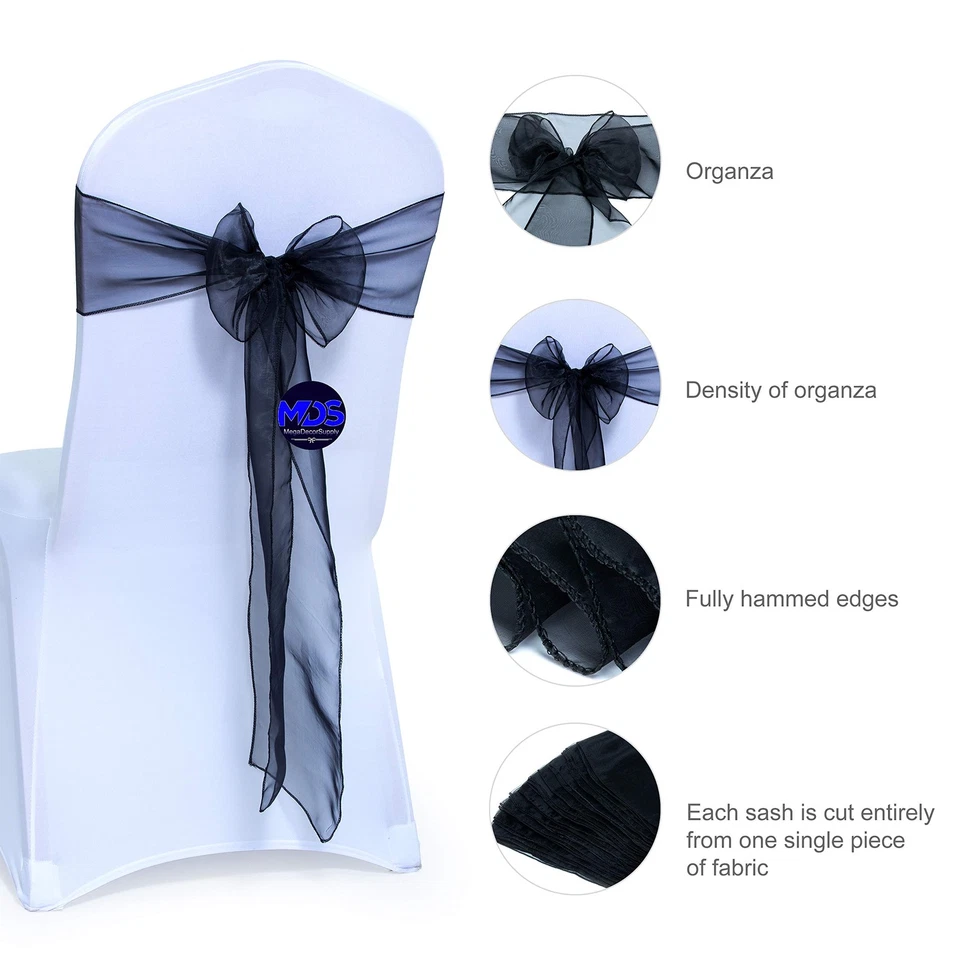 Pacote MDS com 100 faixas largas transparentes para cadeira de organza laços fita amarrar costas f... - Imagem 2 de 4