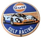 Vintage Gulf Racing Sign - Service Station Gas & Motor Oil Pump Service Sign