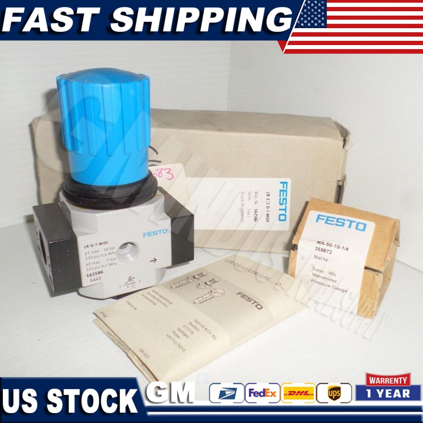 NEW FESTO 162586 LR-1/2-D-7-MIDI Pressure Regulator