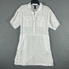 Simply Vera Vera Wang Women's White Shirtdress Drawstring Waist Pockets Size M