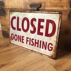 Vintage "Gone Fishing" Tin Metal Signs Home Décor 8x12 Rustic Wall Art with Dist