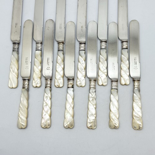 Coltello da Pranzo Vintage Madreperla Manico Torto Smussato Set 12 Pezzi - Foto 2 di 8