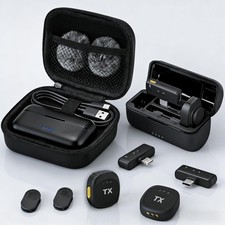 Wireless Lavalier Microphone for iPhone  Android, Clip-On Mini Mic with Char...