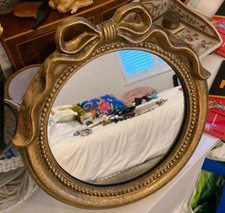 ❀׿װ٣❀ ESPEJO DE VANIDAD VINTAGE/RETRO Redondo ANTIGUO DORADO Enmarcado ❀Lote 2