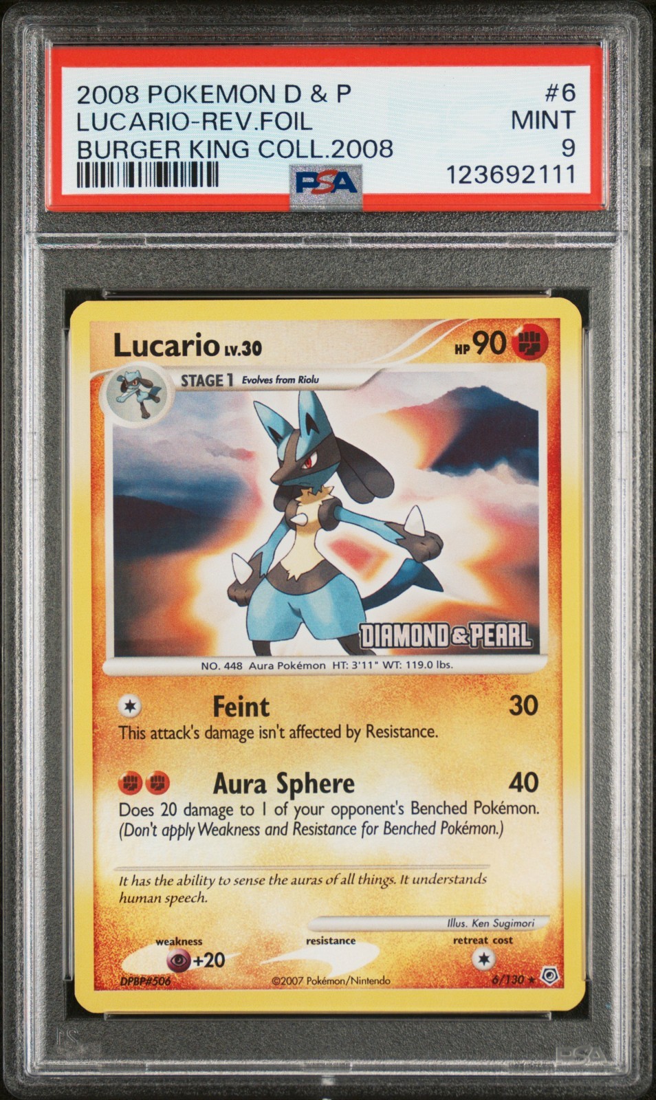 PSA 9 LUCARIO 6 2007 POKEMON REVERSE FOIL BURGER KING PROMO 2008