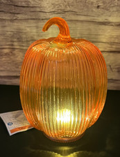 Target Bullseye Orange Glass LED Light Up Lit 7" Tall Pumpkin Fall Halloween