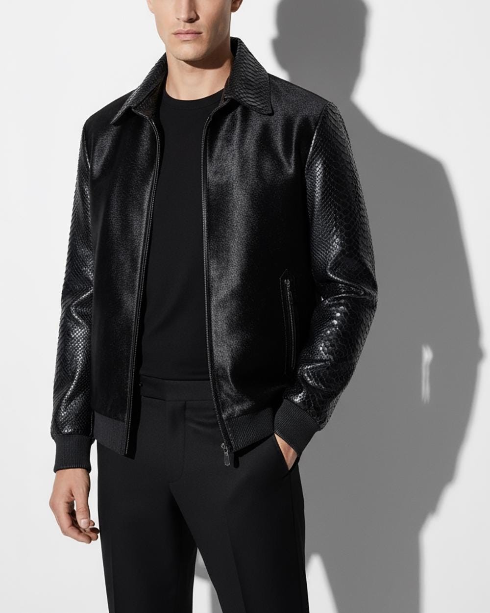 Genuine Python & Pony Hair Bomber Jacket - Handmade Luxury image 3