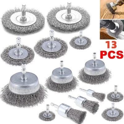 13Pcs Rotary Brass Wire Cleaning Wheel Cup Brush Drill Attachment Bit Set Tool - Image 1 of 4