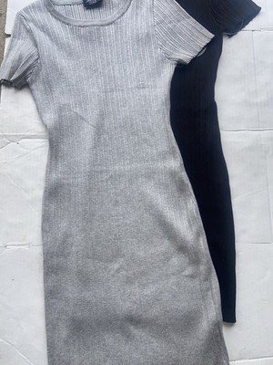 Jolie & Joy Womens Medium Short Sleeve Sweater Dress 2 Piece Lot Gray Black M