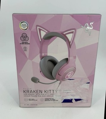 Razer Kraken Kitty V2 Quartz USB Wired RGB Headphones Chroma Headset Ears Pink