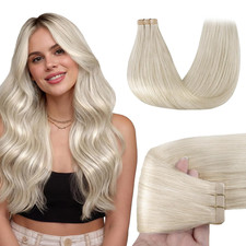 Tape in Hair Extensions Human Hair, 60A Platinum Blonde, 20Inch 50G 20Pcs, Skin