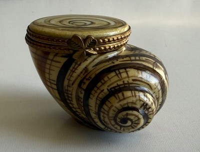 Vintage Limoges France Peint Main Snail Shell Nautilus Coin Purse Trinket Box