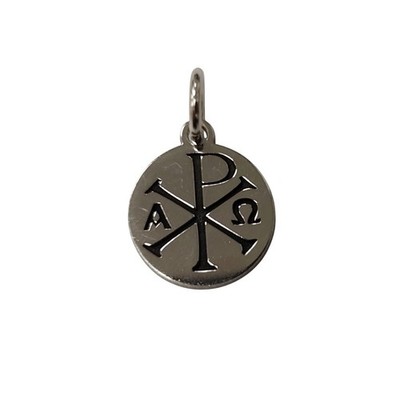 Sterling Silber Chi Rho Alpha Omega Anhänger - 14mm christliches Symbol gestempelt 925