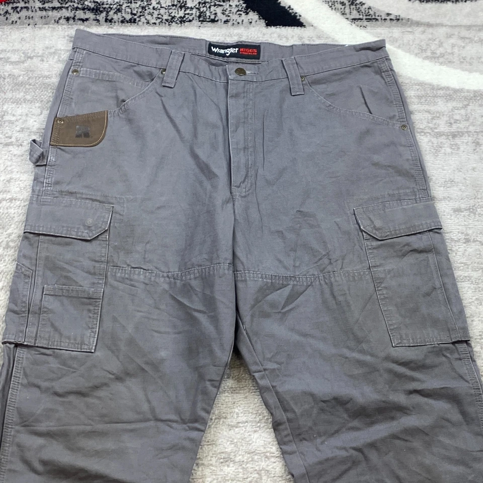 Wrangler Riggs Canvas Double Knee Cargo Pants 38 Gray Y2K Carpenter 38x34 Mens - Image 3 of 4