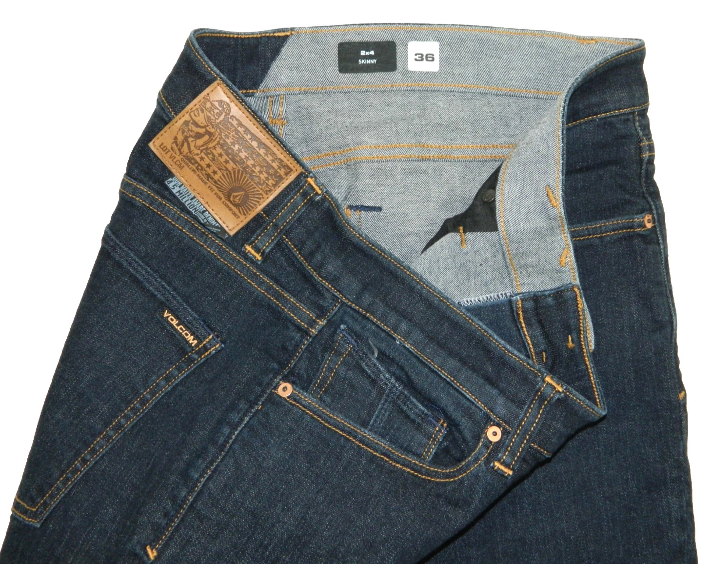 's Volcom Jeans 2x4 Skinny Dark Stretch Denim Tag 36 Measure
