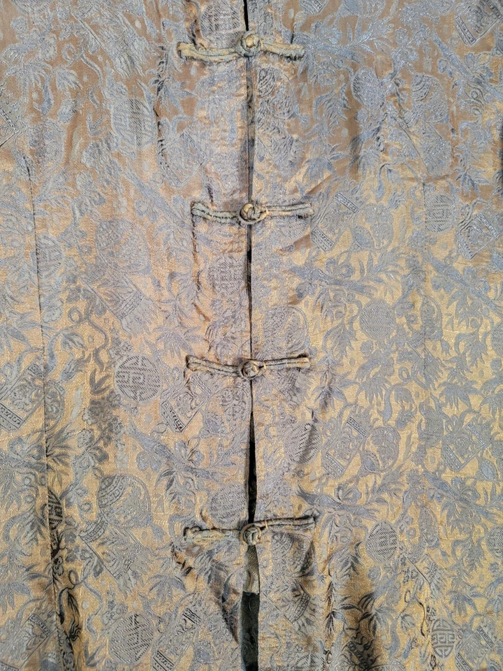 Impresionante túnica kimono de seda con estampado oriental marrón XL vintage para mujer Foto 2 de 4