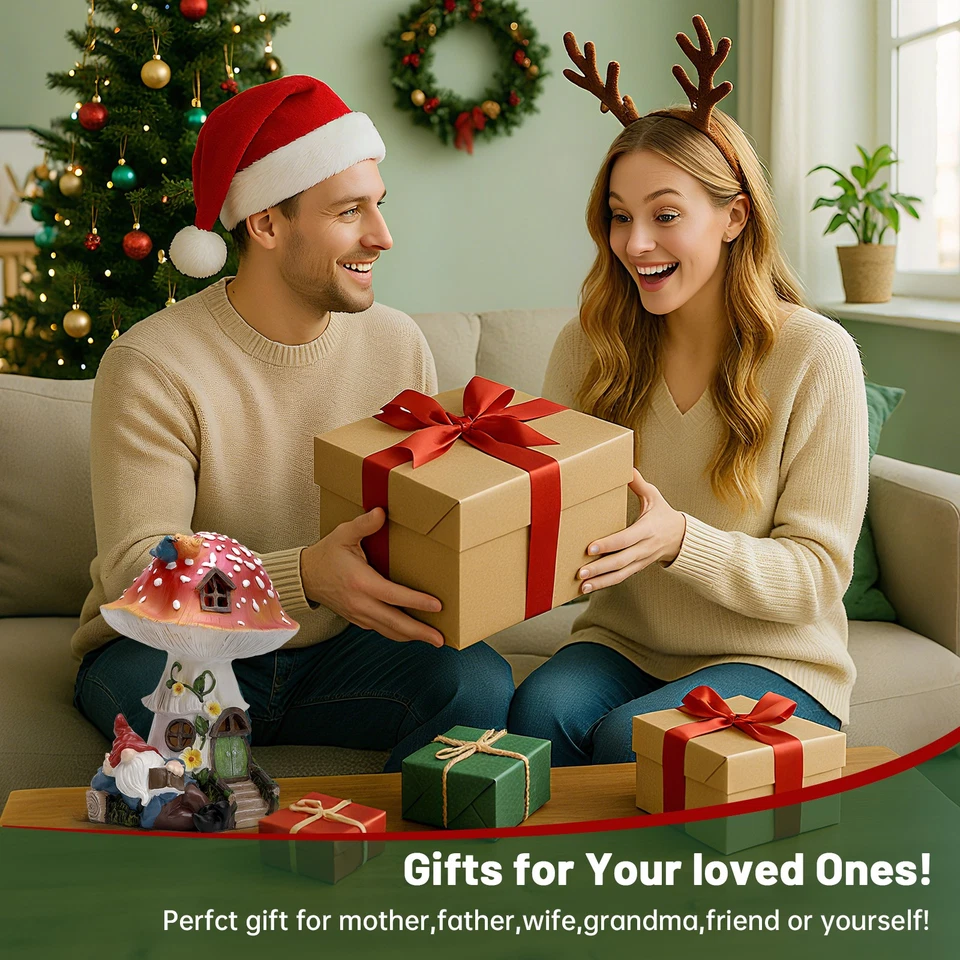 Seta gnomo emparejado con luces LED alimentadas por energía solar para regalos de festival de hadas Foto 3 de 4