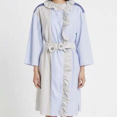 Sandro Paris Patchwork Dress Size AU 10 US 6 Striped Ruffle Mini Wrap