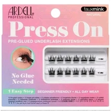 Ardell Press On Lashes Fauxmink Natural – Pre-Glued Underlash Extensions, 12 ct