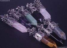 Natural Gemstone Hexagonal Chakra Healing Pendant Bead Tibetan Silver 16x68mm