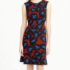 J Crew Red Blue Crepe Floral Knee Length Dress Size 2