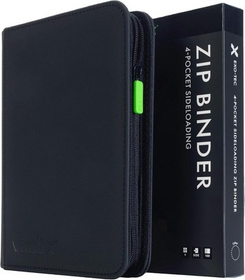 4 Pocket Zip Binder, 160 Cards, Exo-Tec Material, 20 Side-Loading Pages (Black)